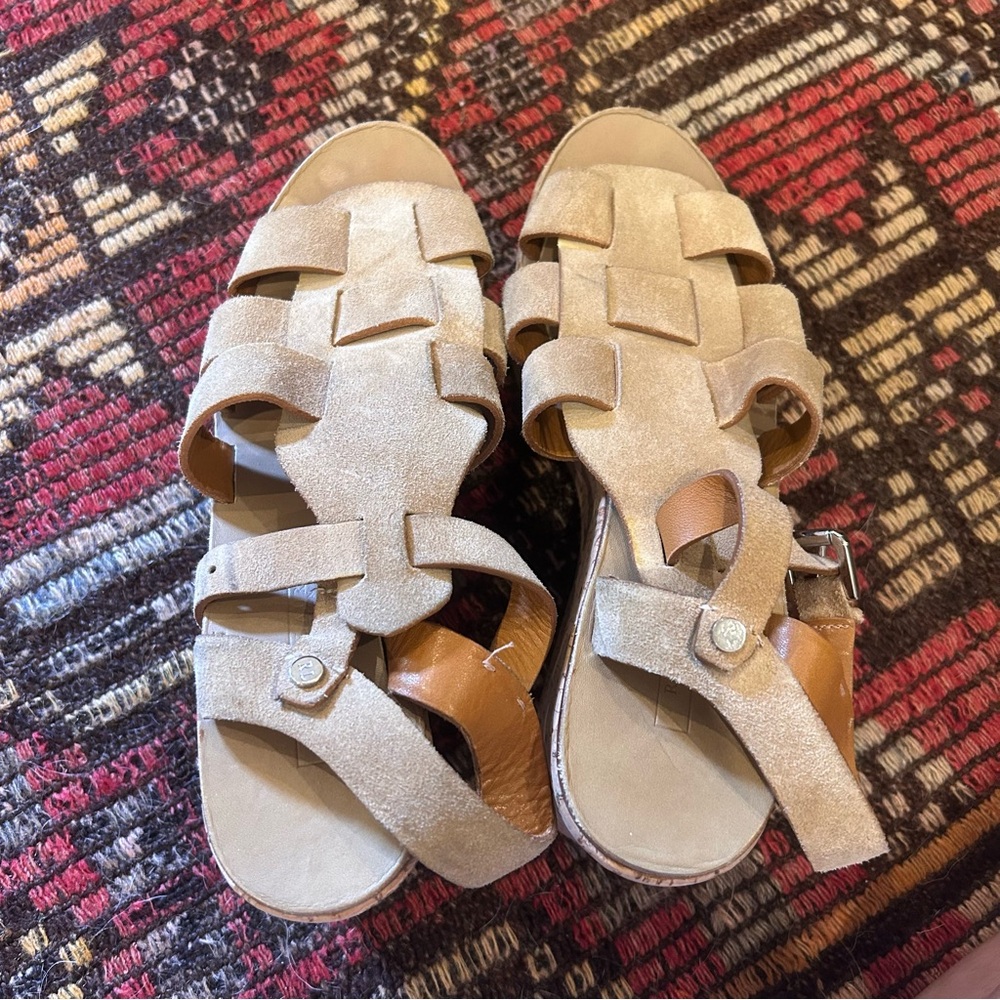 Ralph Lauren Collection Suede Fisherman Cork Wedge Sandals size 8 - Picture 4 of 9